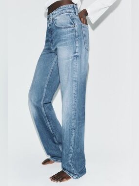 NWT Zara mid rise full length wide leg jeans